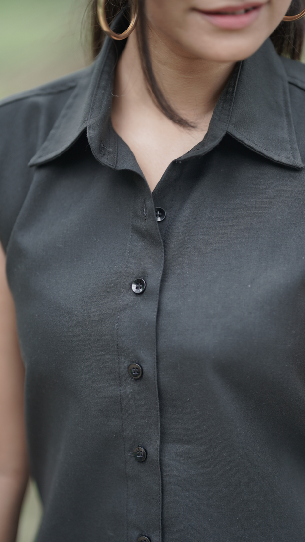 Cut sleeves Etehas cotton shirt for women perfect for summer, sustainable, eco friendly and ethically made. 