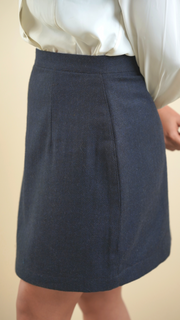 Woolen Skirt Herringbone Ink Blue