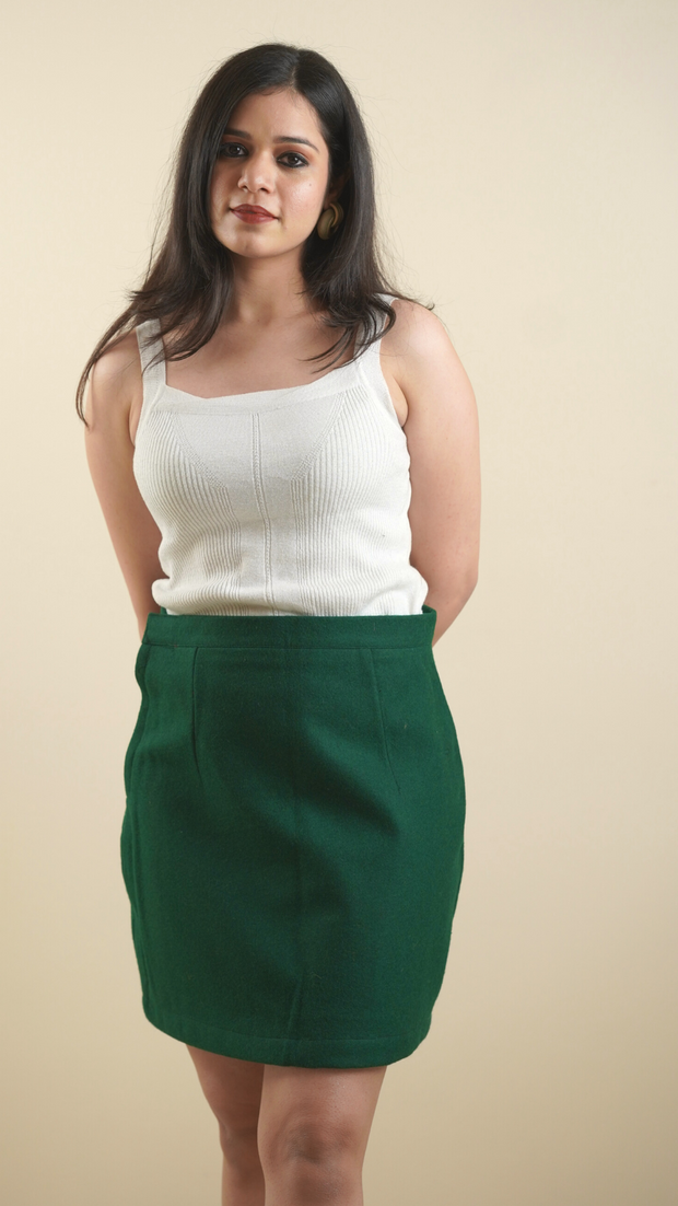 Etehas Woolen Women Skirt Solid Green
