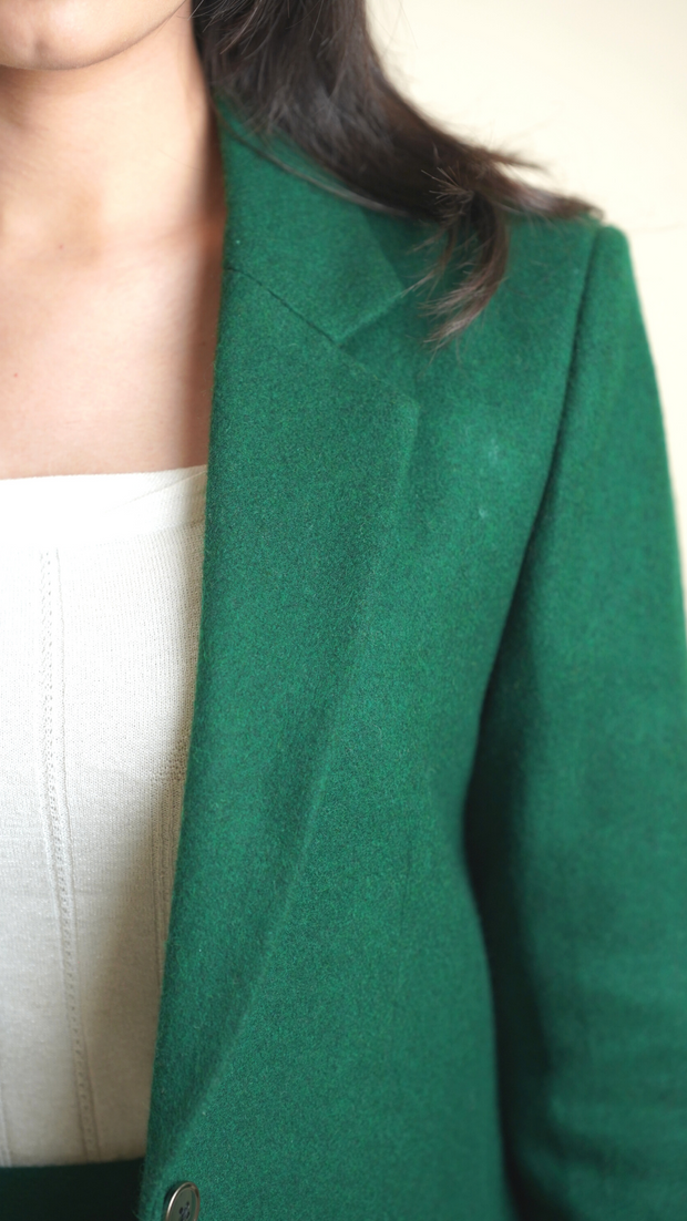 Recycled Wool  Blazer Solid Green