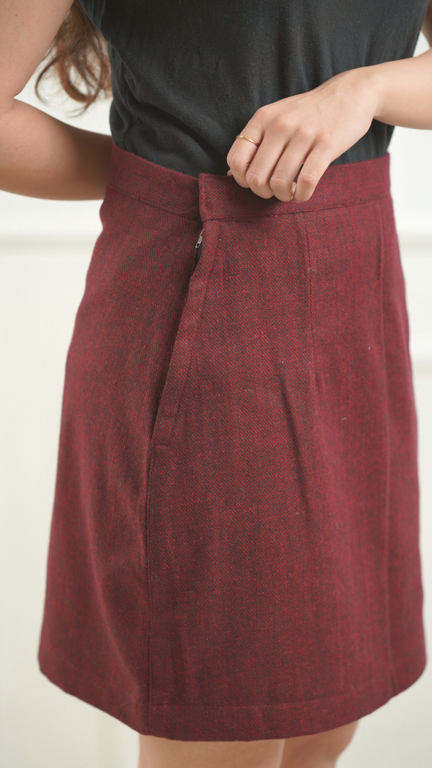 Woolen Skirt Herringbone Maroon