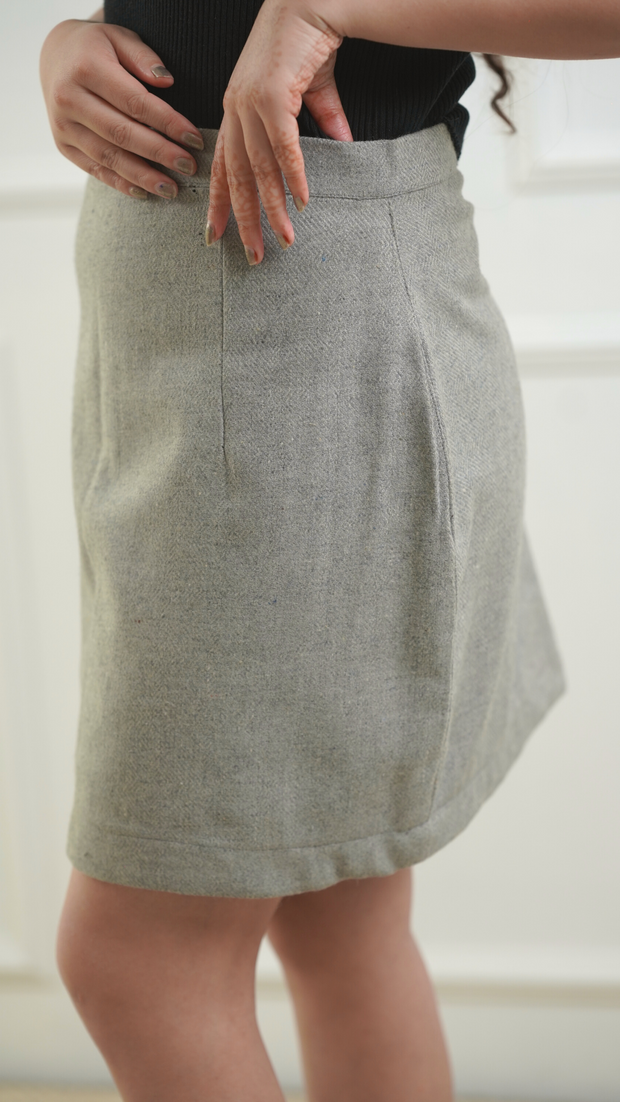 Woolen Skirt Herringbone Dove Grey