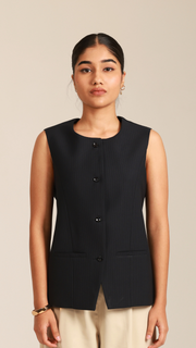 Vintage Blue Closed Neck Waistcoat