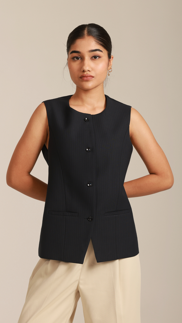 Vintage Blue Closed Neck Waistcoat