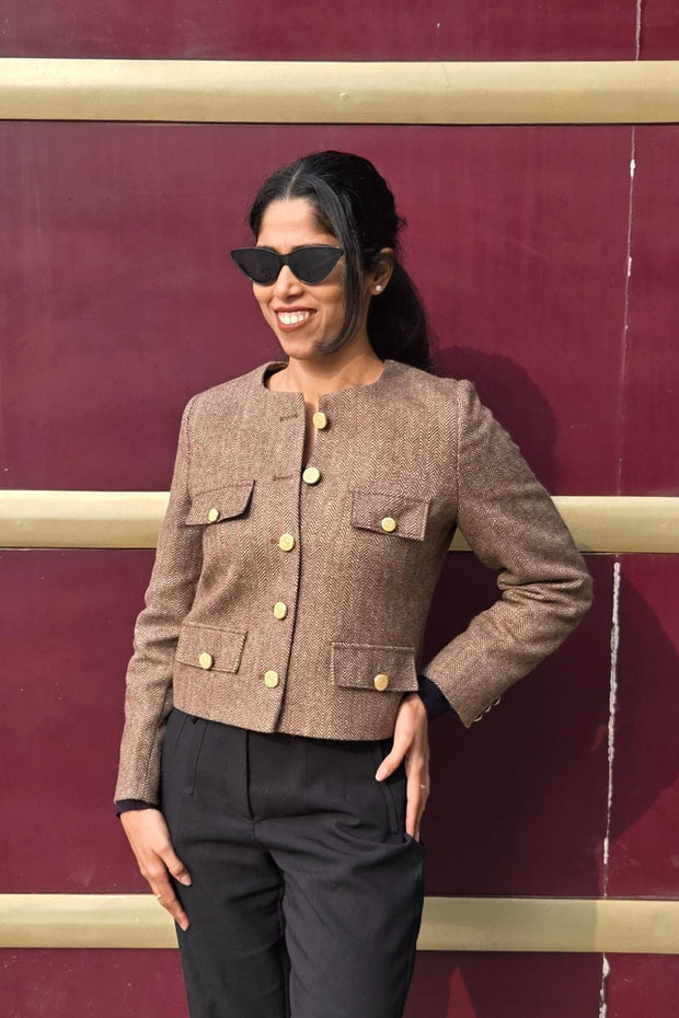 Women Tweed Jacket Mocha Mousse