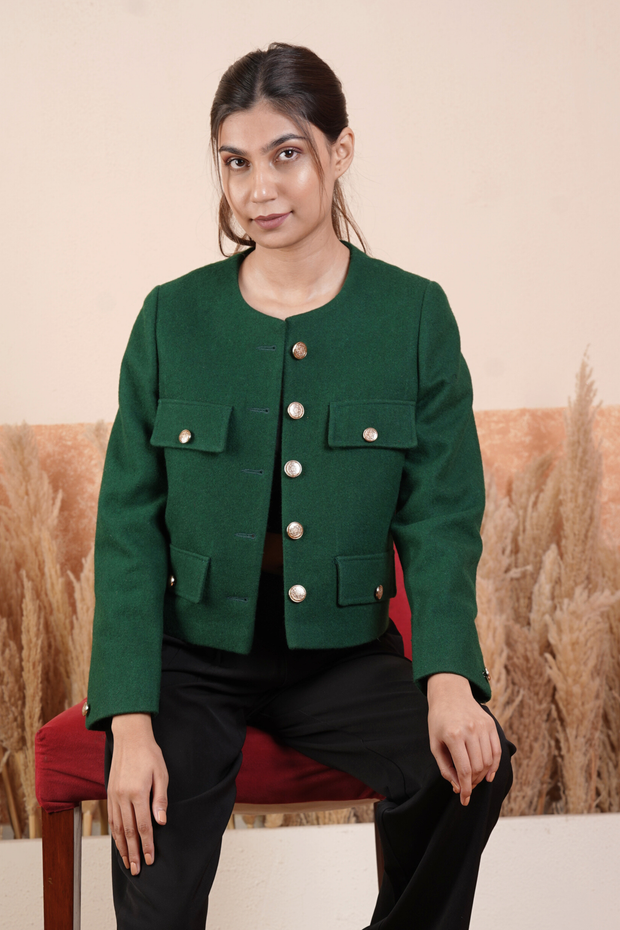 Women Tweed Jacket Green – Etehas - Main Image