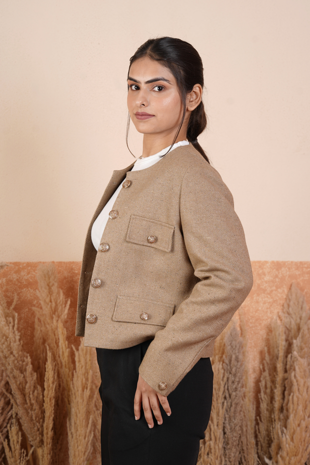 Women Tweed Jacket Beige