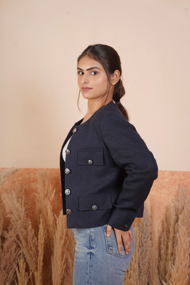 Women Tweed Jacket Ink Blue