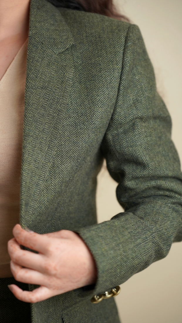 Green wool blazer womens discount