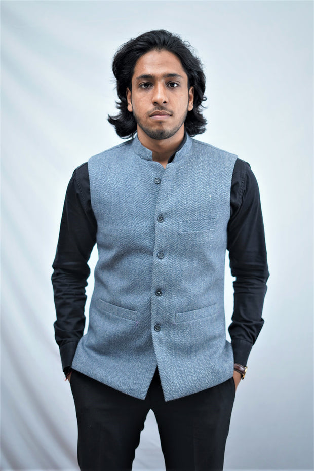 Brown plain woolen blends nehru jacket - even - 3703671
