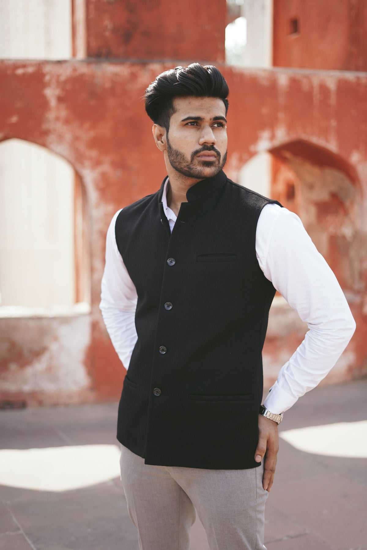 Buy Woolen Tweed Nehru Jacket for Men Online at Fabindia | 10607169