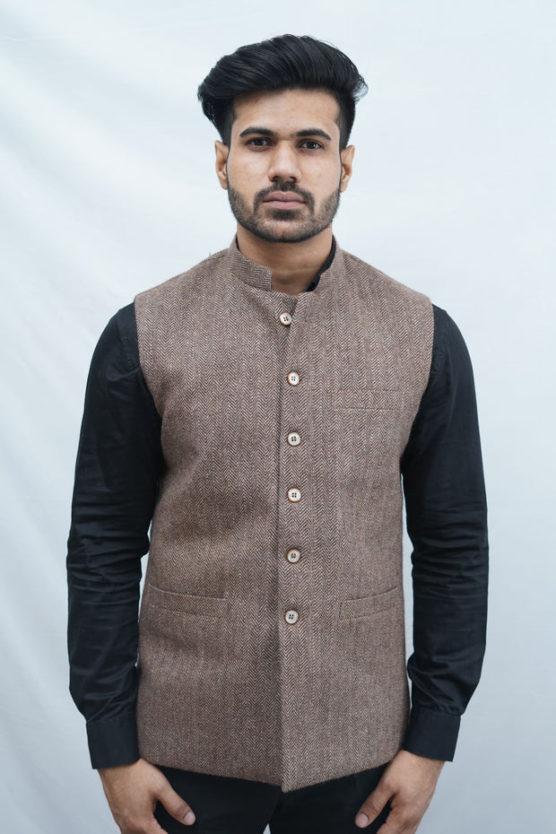 Men Ivory Beige Solid Sustainable Handloom wool handmade Nehru jacket –  Karze